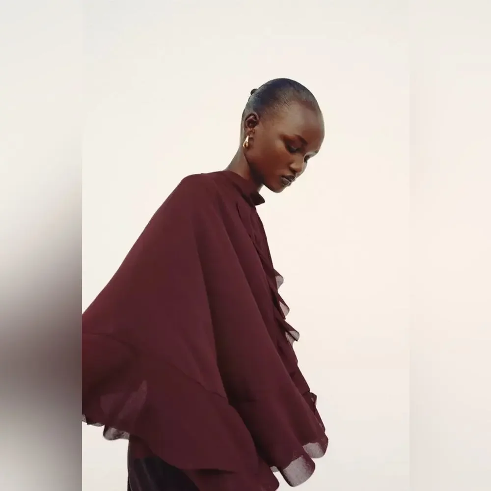 Zara TIE-BACK RUFFLED CAPE Size Medium - Picture 1 of 6